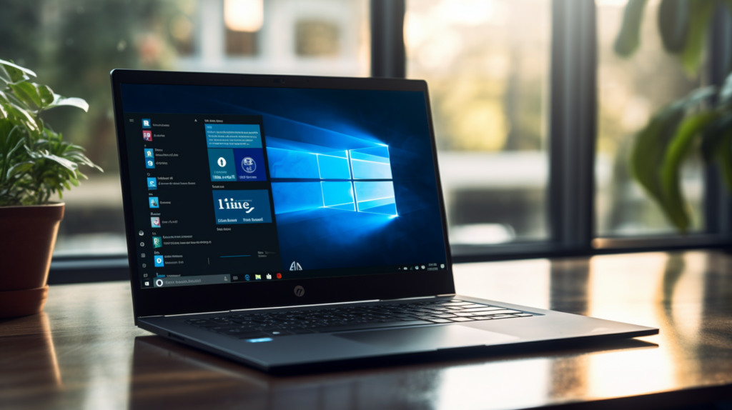 Windows 10을 운영하고 있는 노트북 모습 그림