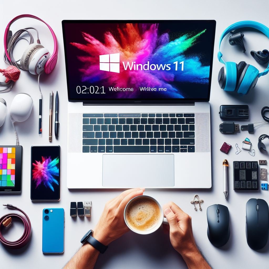 Windows 11 운영체제를 노트북에서 실행하는 모습의 그림