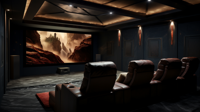 대형화면을 통해 극장같은 홈시네마를 즐기는 가정집 모습