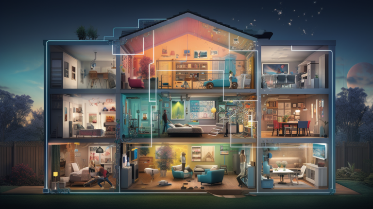 스마트홈 기술이 적용된 주택의 그림